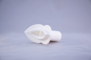 Injection molded medical disposal mouthpiece for asthma and COPD testing.