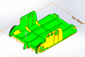 A SolidWords CAD file for a plastic injection mold part.