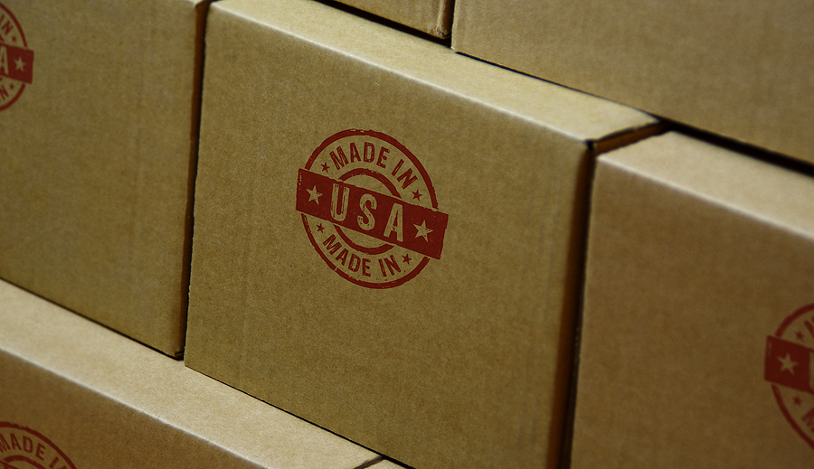 Shipping boxes stamped with a red "Made in USA' stamp