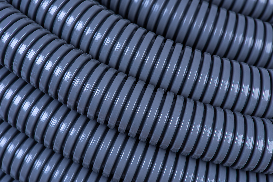 Close up of polyethylene corrugated tubing used for electrical installation.