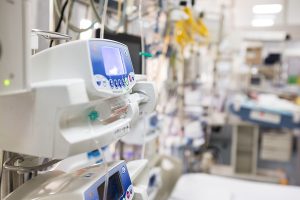 Medical devices with blurred background in hospital.